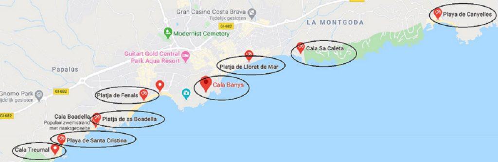 Platja de Lloret de Mar: al mapa